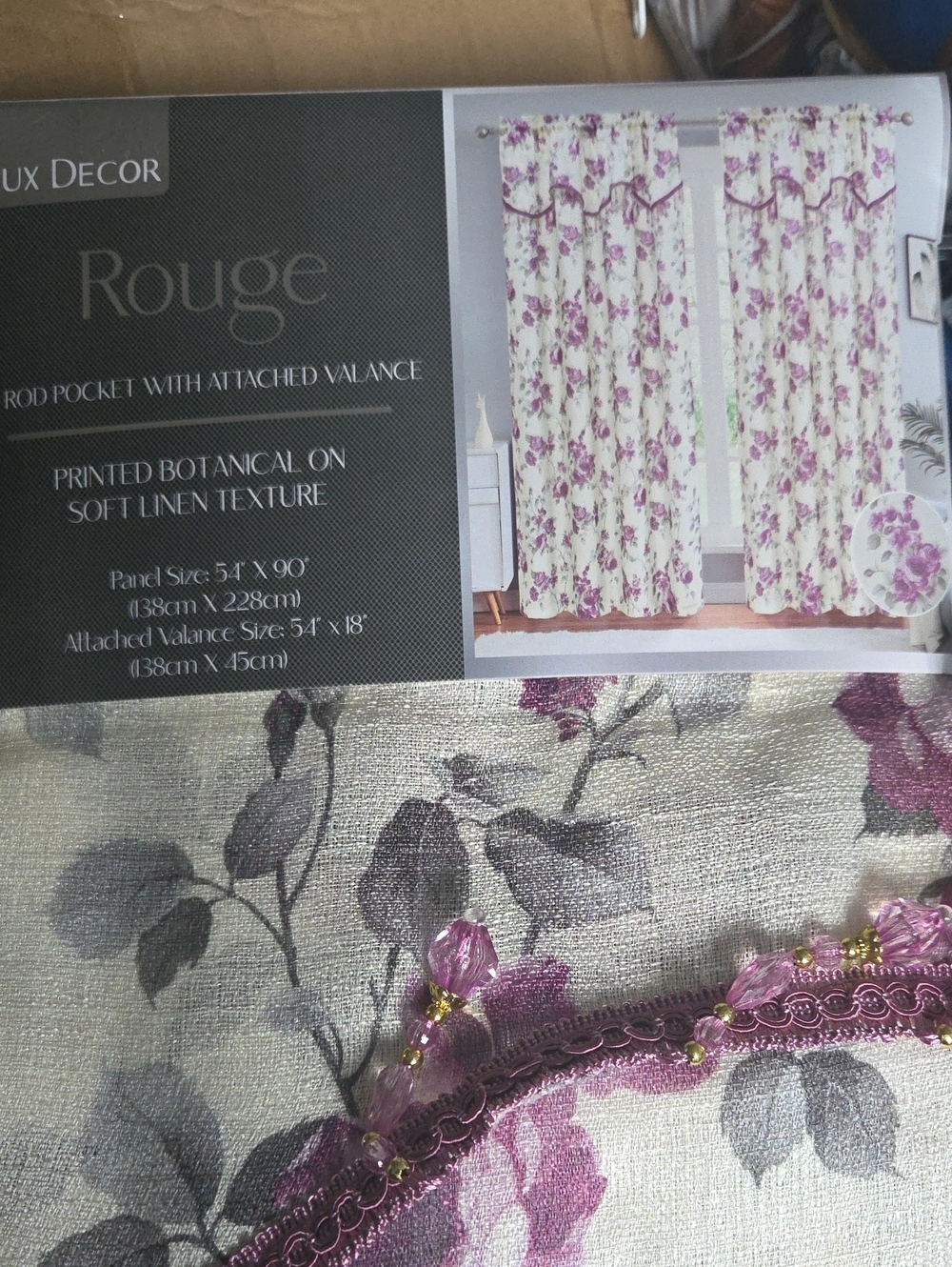 Rouge! Purple Floral Botanical Curtain Panel on Cream